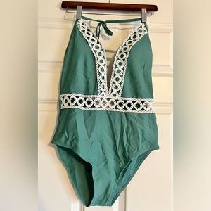Cupshe sage lace crochet insert swimsuit